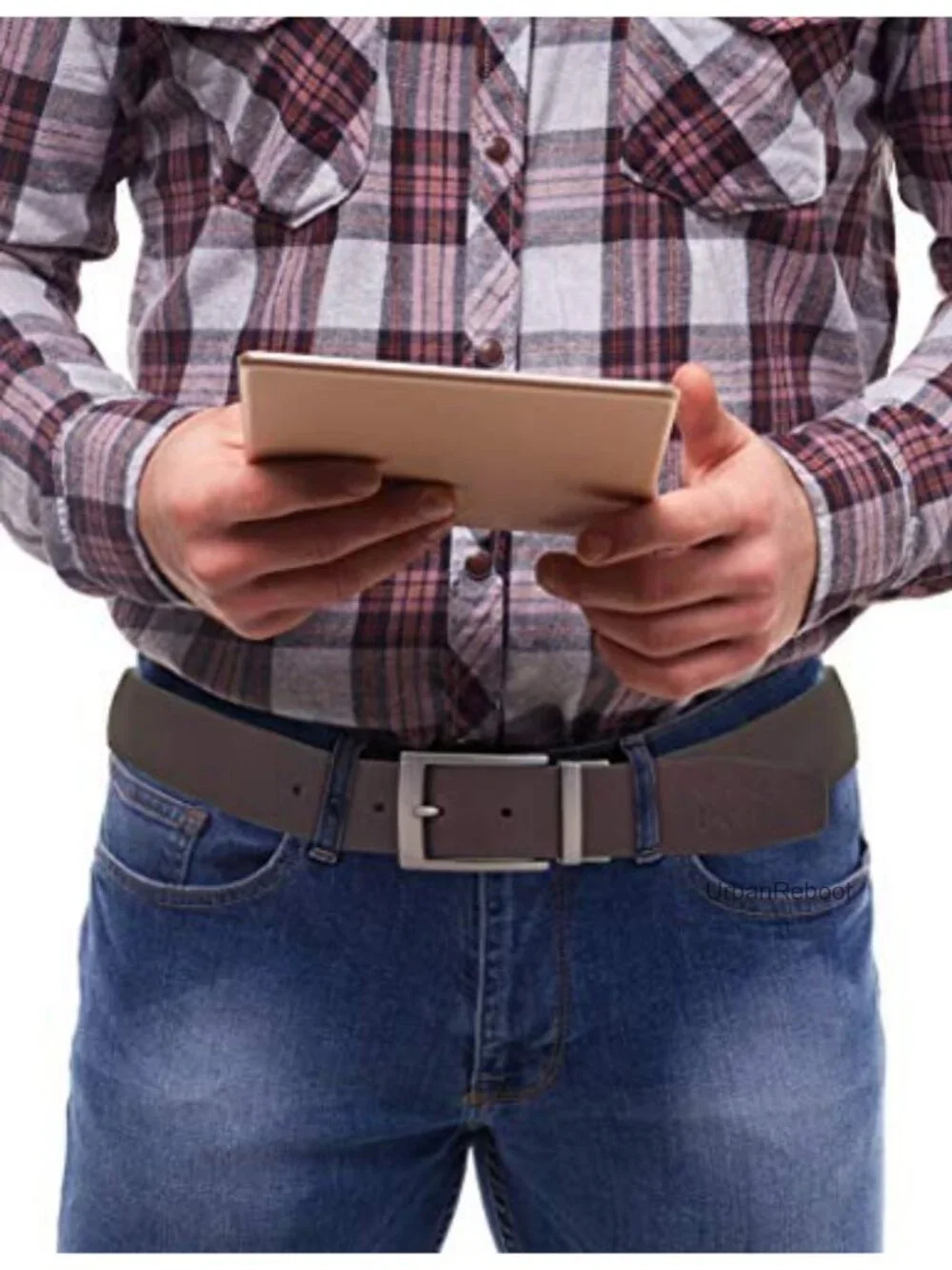 Genuine Leather Reversible Belt with Roller Buckle - Harness Style